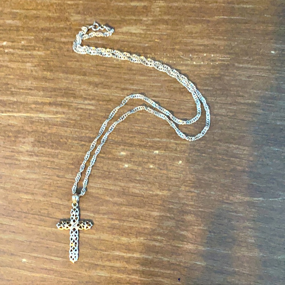 10k solid white gold Celtic cross